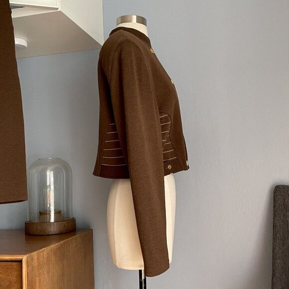 Vtg 80s CHAUMIERE aux TRICOTS Paris Wool Blend Knit Jacket Skirt Suit Brown - Picture 4 of 12